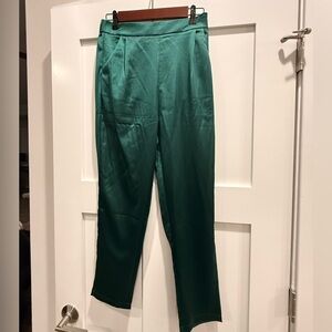 Women’s Emerald Green Satin Dress Pants - Tailored Flat Front